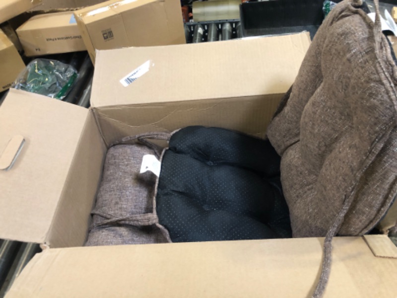 Photo 1 of Quilmfoam 4“ Thickness Outdoor Indoor Kitchen Chair Cushions Set of 4 for Dining Chair, Soft Tufted Memory Foam Seat Cushion with Ties for Outdoor Patio Furniture, 15.5"x15.5", Brown
