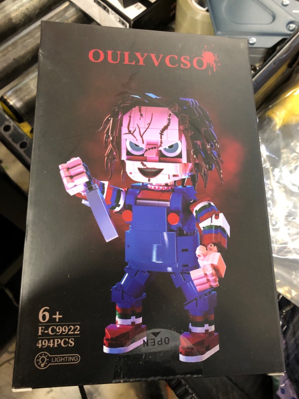 Photo 1 of Overalls Child Action Figures Building Block Sets, Blue Scared Doll Monster Horror Movie Model Toys, Compatible with Lego, Suitable for Halloween for Boys Grils Kids Age 6+ (494 PCS)