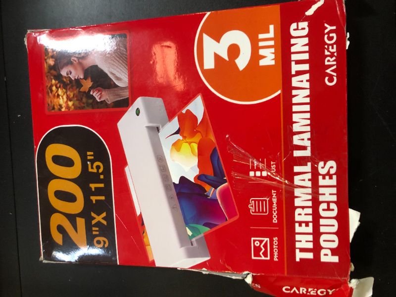 Photo 1 of CAREGY Thermal Laminating Pouches, Holds 8.5 x 11 Inch Sheets,200 Pack Laminating Sheets, 3 Mil, 9 x 11.5 Inches Lamination Sheet Paper for Laminator, Clear, Letter Size, Office and School Supplies