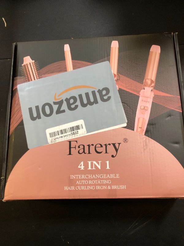Photo 1 of FARERY 4-in-1 Interchangeable Automatic Rotating Curling Iron & Thermal Brush Set, 0.75''/1''/1.25'' Curling Iron & 1.5'' Heating Round Curling Brush, ONE Heat 410°F, Pink