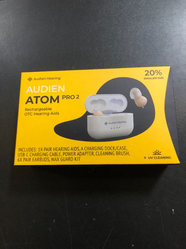 Photo 1 of Audien ATOM PRO 2 Wireless Rechargeable OTC Hearing Aid, Premium Comfort Design and Nearly Invisible