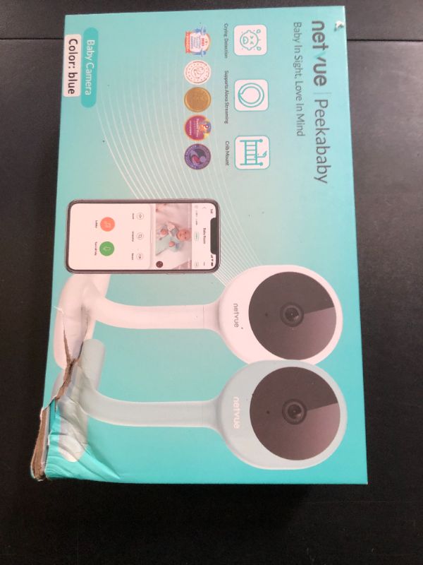 Photo 1 of NETVUE Peekababy Baby Camera Monitor, Wireless Baby Monitor with Camera & Audio, 4-in-1 Crib Mount, Smart App, Sleep Analysis & Two-Way Talk (Blue)
