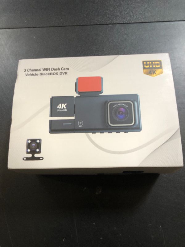 Photo 1 of Dash Cam Front and Rear, 4K Full HD 3 Channel Dash Camera for Cars, Included 32GB Card, Built-in Wi-Fi & App Control, HDR Night Vision,GPS,170°Wide Angle, WDR