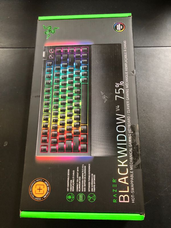 Photo 1 of Razer BlackWidow V4 75% Mechanical Gaming Keyboard: Hot Swappable Design - Compact & Durable - Orange Tactile Switches - Chroma RGB - Roller & Media Keys - Wrist Rest Snap Tap - Black