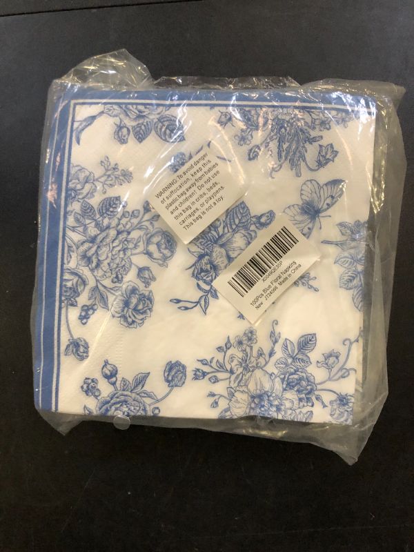 Photo 1 of 100Pcs Blue Floral Cocktail Napkins Decorations,Disposable Spring White Blue Guest Hand Towels Dinner Paper Napkins for Home Bathroom Baby Shower Picnic Wedding Birthday Tea Party Supplies,6.5x6.5 In