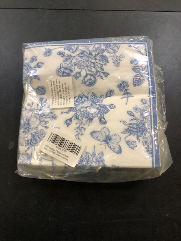Photo 1 of 100Pcs Blue Floral Cocktail Napkins Decorations,Disposable Spring White Blue Guest Hand Towels Dinner Paper Napkins for Home Bathroom Baby Shower Picnic Wedding Birthday Tea Party Supplies,6.5x6.5 In