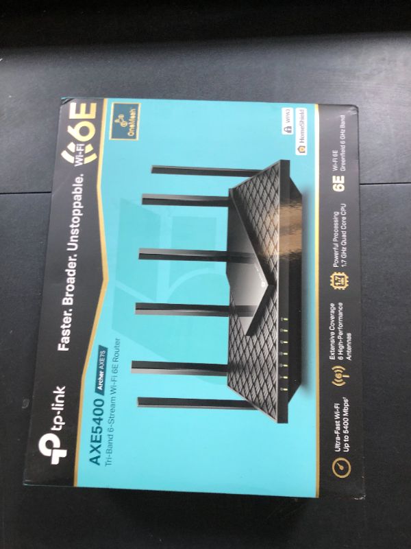 Photo 1 of TP-Link AXE5400 Tri-Band WiFi 6E Router (Archer AXE75)- Gigabit Wireless Internet Router, ax Router for Gaming, VPN Router, OneMesh, WPA3, Black