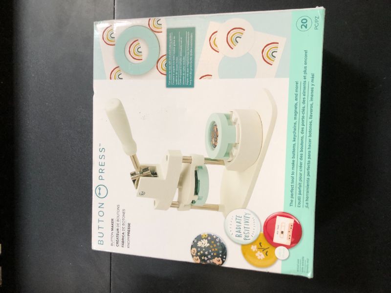 Photo 1 of We R Memory Keepers, Button Press Kit, Includes Button Press, Cutting Inserts, Medium Circle Die, Medium Press Insert, 5 Buttons, Make Pins, Buttons, Badges, and Keychains