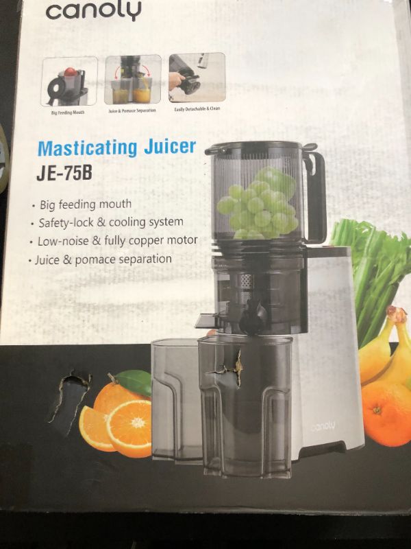 Photo 1 of Cold Press Juicer, 5.8" Wide Feed Chute Juice Extractor Machine with 400W, High Juice Yield, Slow Masticating Juicer for Whole Vegetables & Fruits, Premium Silver