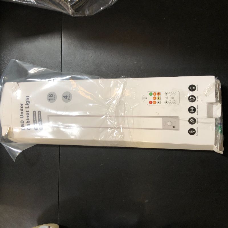 Photo 1 of Under Cabinet Lights with Remote Control,16 inch LED Motion Sensor Light Indoor,4000mAh USB Rechargeable Closet Lights, 3 Color Temps Wireless Under Counter Lights for Bedroom,Wardrobe,Stairs, 4 Pack