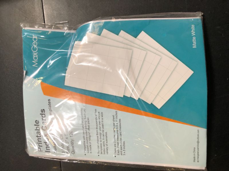 Photo 1 of MaxGear Index Cards 120 Printable Index Cards, 3" x 5" Printable Blank Flash Cards Compatible with Laser & Inkjet Printer, Blank Note Cards, Double-sided Printing, White, 3 Cards/Sheet, 40 Sheets