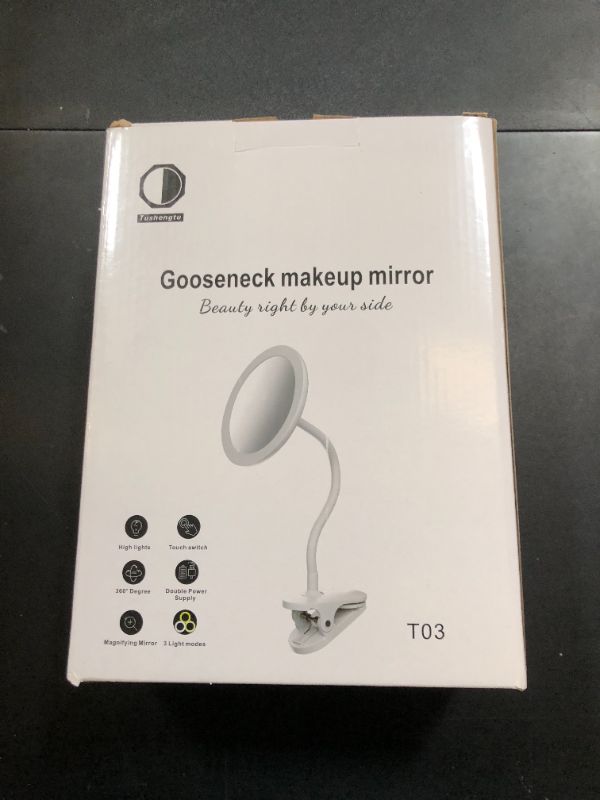 Photo 1 of 6.5" Clip-On Magnifying Vanity Mirror - 5X Magnification, USB Rechargeable, Lighted, Travel-Friendly (White)