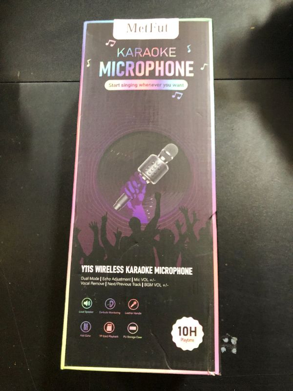 Photo 1 of MetFut Wireless Bluetooth Karaoke Microphone, Built-in Loud Speaker for 10H Playback, Add Reverb/Duet Mode/Earbuds Monitoring, Portable Karaoke Machine for Entertainment & Singing Practice (Gray)