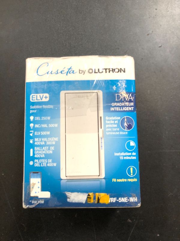 Photo 1 of Lutron Diva Smart Dimmer Switch ELV+ for Caseta Smart Lighting (Lutron Smart Hub Required), 250-Watt LED, Neutral Required, DVRF-5NE-WH, White