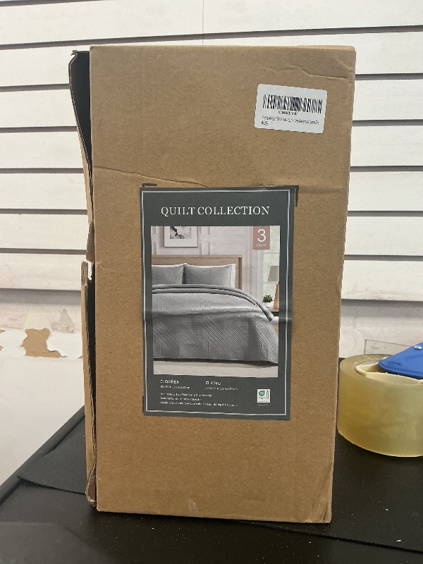 Photo 1 of KASYLAN Quilt Set 3 Pieces - Soft Lightweight Quilts Bedspreads Coverlet with Embossed Pattern, Reversible Bed Cover for All Seasons - Grey Bedspreads Queen Size
