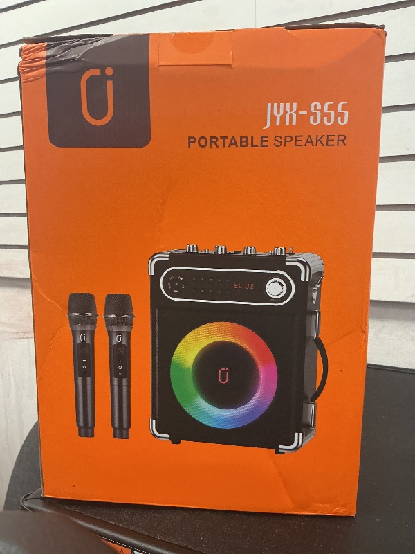 Photo 1 of JYX Karaoke Machine with Two Wireless Microphones, Portable Bluetooth Speaker with Bass/Treble Adjustment, PA System with Remote Control, LED Lights,Supports TF Card/USB, AUX IN, FM, REC,TWS for Party