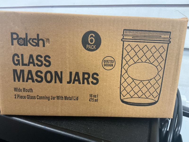 Photo 1 of Paksh Novelty Mason Jars 16 oz - 6-Pack Quilted Wide Mouth Glass Jars with Lid & Seal Bands - Airtight Container for Pickling, Canning, Candles, Home Decor, Overnight Oats, Fruit Preserves