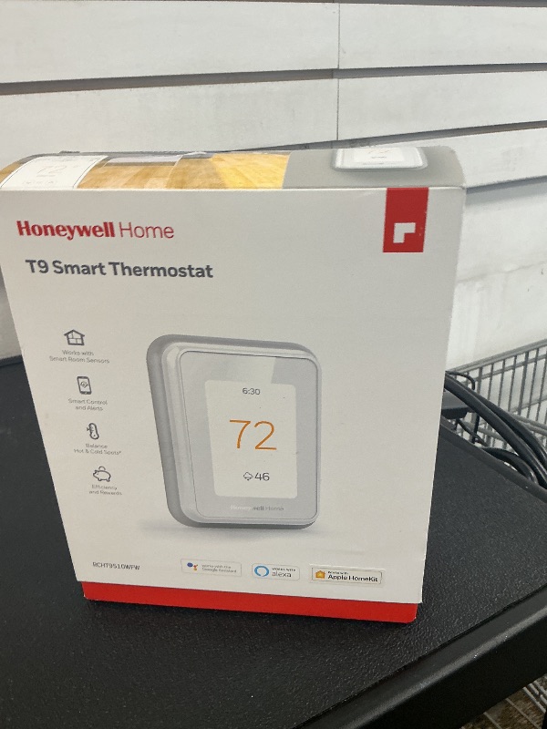 Photo 1 of Honeywell Home T9 WiFi Smart Thermostat, Smart Room Sensor Ready, Touchscreen Display, Alexa and Google Assist (Renewed)