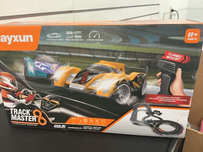 Photo 1 of Electric Slot Car Race Track Sets - Race Car Track Sets with 4 High-Speed Slot Cars 1:43 with Headlights, 2 Hand Controllers, Dual Racing Game Lap Counter, Birthday, Toys for Children