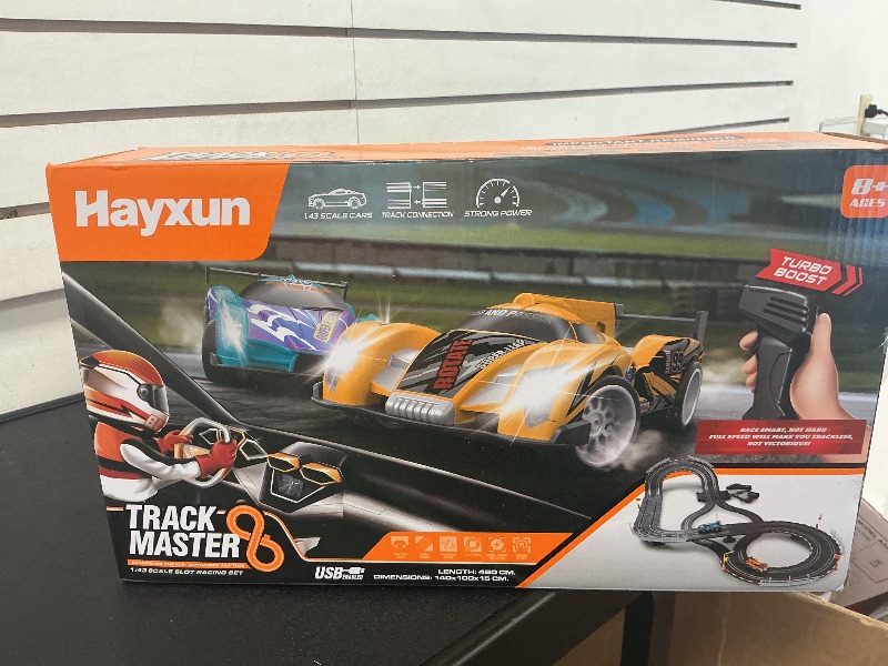 Photo 1 of Electric Slot Car Race Track Sets - Race Car Track Sets with 4 High-Speed Slot Cars 1:43 with Headlights, 2 Hand Controllers, Dual Racing Game Lap Counter, Birthday, Toys for Children