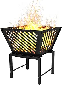 Photo 1 of 17 Inch Outdoor Fire Pit for Camping, Heavy Duty Portable Wood Burning Firepits Stove with Storage Bag for Outside Patio, Heating, Picnic, Campfire and BBQ, Trapezoid Diagonal Hollow, Black
