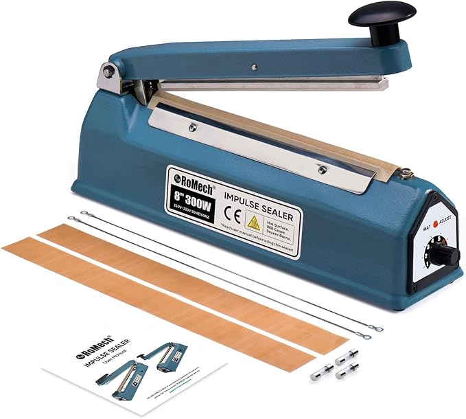 Photo 1 of ROMECH 8 Inch Impulse Bag Sealer, Solid Metal Housing Heavy Duty Manual Heat Sealer Machine with Spare Parts for Sealing Plastic Bags & Shrink Wrap Bags (300W)