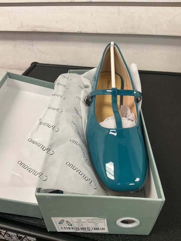 Photo 1 of C.Paravano Women's Mary Jane Flats | Comfortable Square Toe Ballet Flats | Mary Jane Shoes with Strap | Casual Dressy Flat Shoes for Work Party or Wedding (Size 9.5,Turquoise)