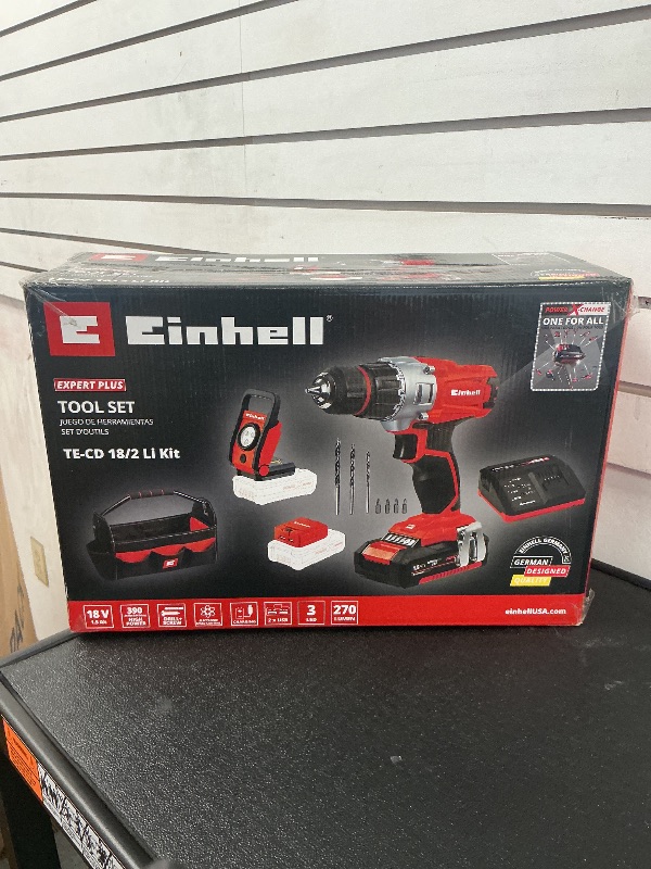 Photo 1 of Einhell TE-CD Power X-Change 18-Volt Cordless 1250-RPM MAX 2-Speed 20+1-Torque Setting Workshop Drill/Driver Kit, w/Tool Bag, LED Lamp, Drill Bits, Keyless Chuck, Kit (1.5-Ah Battery + Fast Charger)