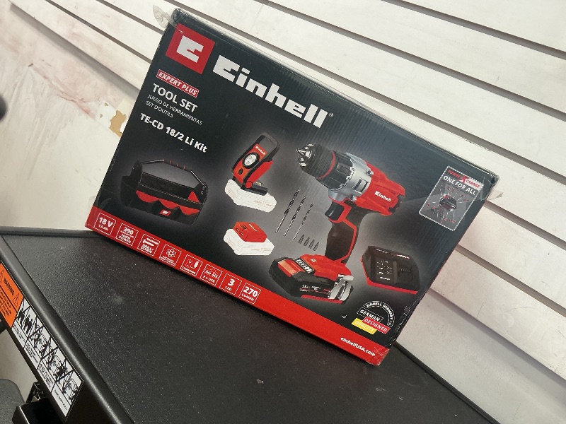 Photo 1 of Einhell TE-CD Power X-Change 18-Volt Cordless 1250-RPM MAX 2-Speed 20+1-Torque Setting Workshop Drill/Driver Kit, w/Tool Bag, LED Lamp, Drill Bits, Keyless Chuck, Kit (1.5-Ah Battery + Fast Charger)
