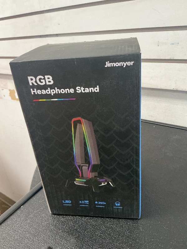 Photo 1 of Jimonyer RGB Headphone Stand with 3 USB 3.0, 8 Light Modes Holder for Gaming Headsets, Controller Stand with Type-C Port, 3.5mm Jack Port, Earphone Hanger Accessories for Desktop Gamer (Pink)