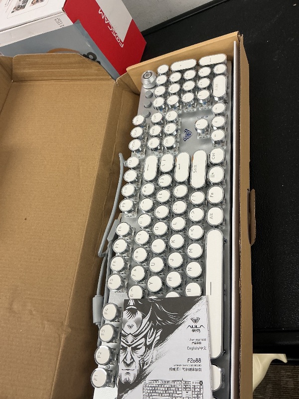 Photo 1 of AULA F2088 Typewriter Style Mechanical Gaming Keyboard,Rainbow LED Backlit,Removable Wrist Rest,Media Control Knob,Retro Punk Round Keycaps,USB Wired Computer Keyboard,White