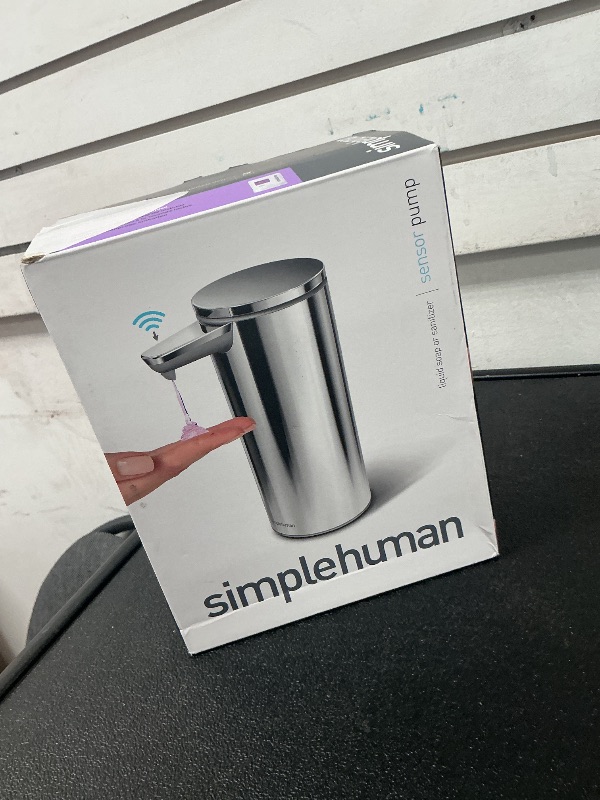 Photo 1 of simplehuman 9 oz. Touch-Free Rechargeable Sensor Liquid Soap Pump Dispenser, Polished Stainless Steel