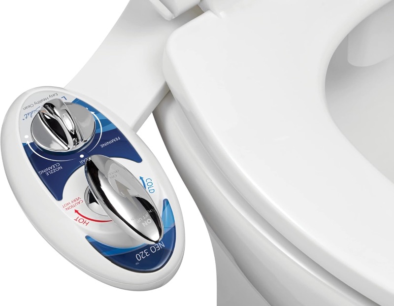 Photo 1 of LUXE Bidet NEO 320 - Hot and Cold Water, Self-Cleaning, Dual Nozzle, Non-Electric Bidet Attachment for Toilet Seat, Adjustable Water Pressure, Rear and Feminine Wash, Lever Control (Blue)