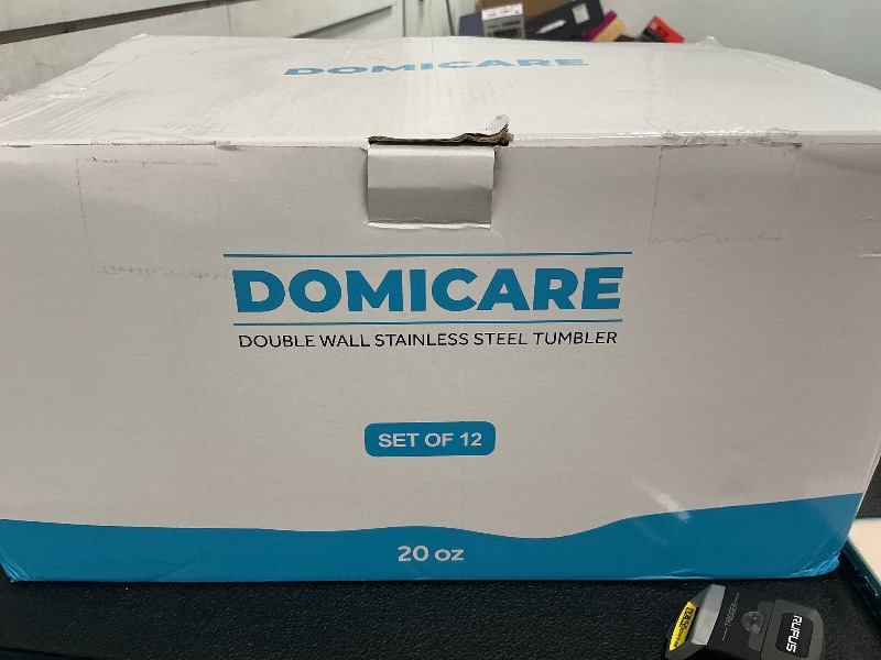 Photo 1 of DOMICARE 20oz Stainless Steel Tumbler Bulk with Lid, Double Wall Vacuum Insulated Travel Mug, Powder Coated Coffee Cup, Powder White, 12 Pack
