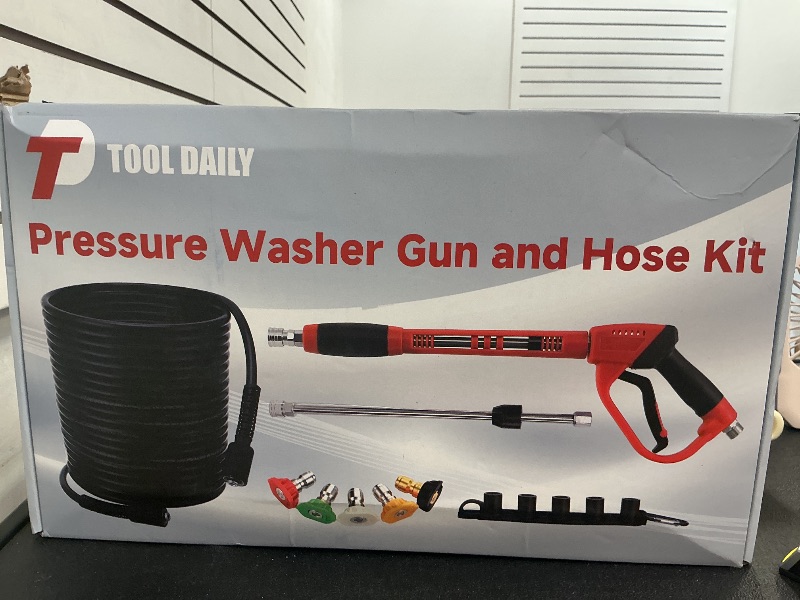 Photo 1 of Tool Daily Pressure Washer Gun and Hose Kit, 50 FT Power Washer Hose and Replacement Wand Extension, 5 Nozzle Tips, M22-14 Fitting, 3600 PSI