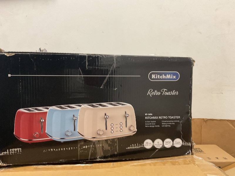 Photo 1 of Toaster 4 Slice, Retro Stainless Toaster with 6 Bread Shade Settings,1.5''Wide Slots Toaster with Cancel/Defrost/Reheat Functions,Dual Independent Control Panel, Removal Crumb Tray (White)