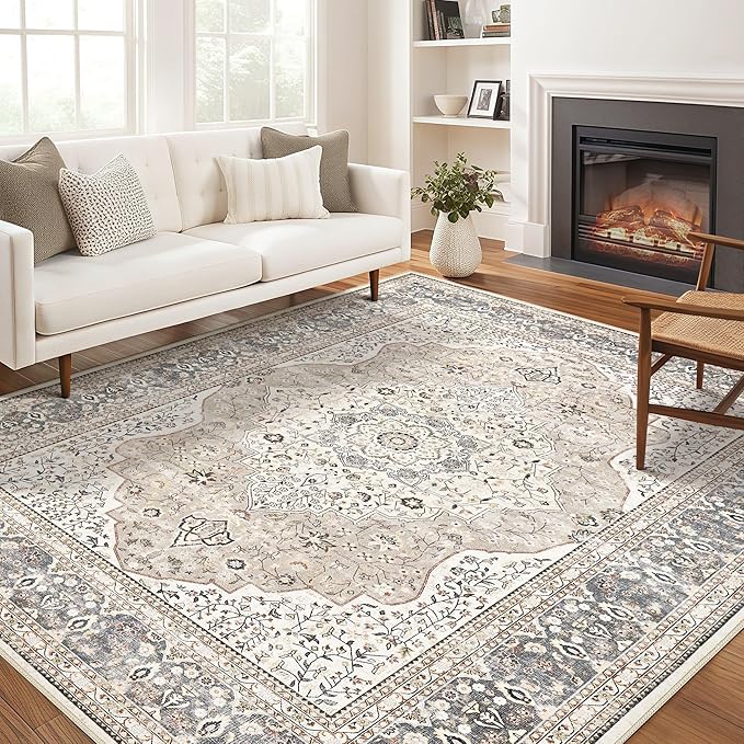 Photo 1 of Washable Rug 8x10 Area Rugs for Living Room Bedroom Dining Room Home Office Floor Decor -Stain & Fade Resistant Non Slip Backing Carpet,Ultra-Thin Vintage Large Carpets (Camel/Beige,8'x10')