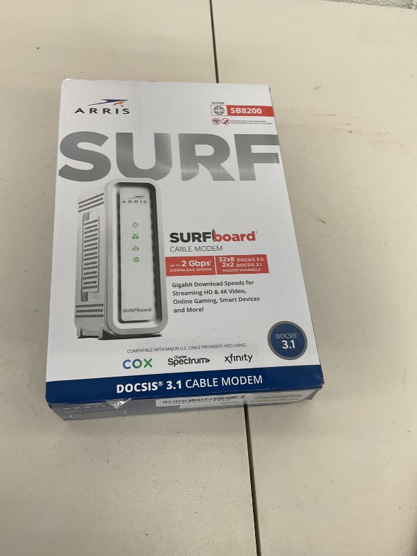 Photo 1 of ARRIS (SB8200) - Cable Modem - Fast DOCSIS 3.1 32x8 Gigabit Cable Modem , Approved for Comcast Xfinity, Cox, Charter Spectrum, & more | 1 Gbps Max Internet Speed, 4 OFDM Channels