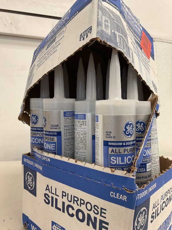 Photo 1 of GE GE012A Silicone 1 All Purpose Sealant Caulk, 10.1oz, Clear - 12 Pack