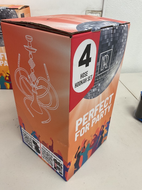 Photo 1 of Hookah Set with Everything 4 Hose - Orange Hookah 4 Hose Set - Big Hookah Set 4 Hose with 50x Foil - Big Silicone Bowl 10x Tips 4x Mouthpiece 4x Hookah Hose Silicone Tongs - Portable Hookah Orange