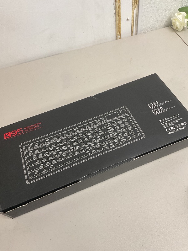 Photo 1 of RedThunder K95 Wireless Mechanical Keyboard, TFT Screen & Knob, Tri-Mode BT5.0/2.4GHz/USB-C Hot Swappable Custom, Pre-lubed Linear Pink Switches, Gasket Structure, RGB Gaming Keyboard, Black-Gold
