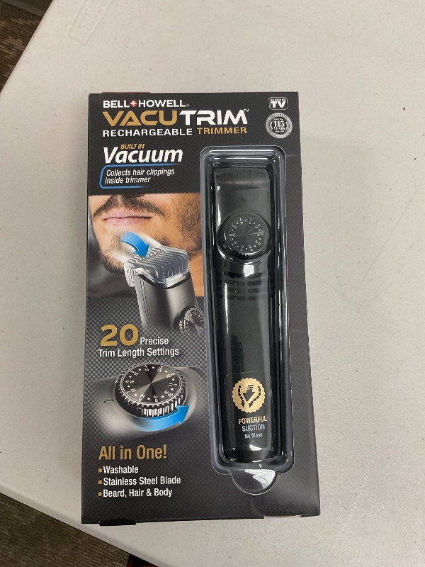 Photo 1 of Vacutrim Cordless Mens Beard Trimmer, Rechargeable Electric Shaver with 20 Trim Setting Calibration Dial and Built-in Vacuum for Mustache, Sideburns. Facial Hair, Black, 7.5", As Seen On TV