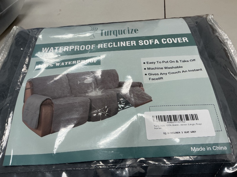 Photo 1 of Turquoize 100% Waterproof Recliner Sofa Cover 3 Seat Reclining Couch Cover for 3 Cushion Couch Waterproof Recliner Sofa Protector Cover for Dogs Pets with Non Slip Backing and Strap (Large, Gray)