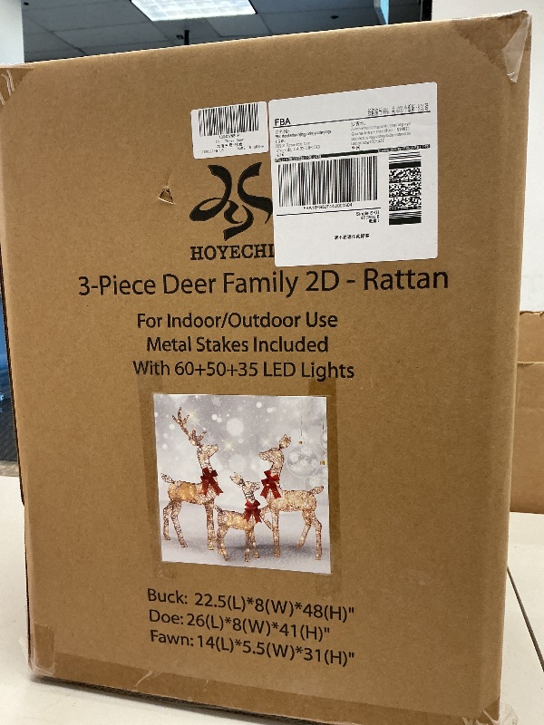 Photo 1 of HOYECHI 3-Piece 2D Lighted Christmas Rattan Deer Family Set Large Outdoor Yard Reindeer Holiday Decoration with 145 LED Lights, Stakes, Zip Ties - Brown