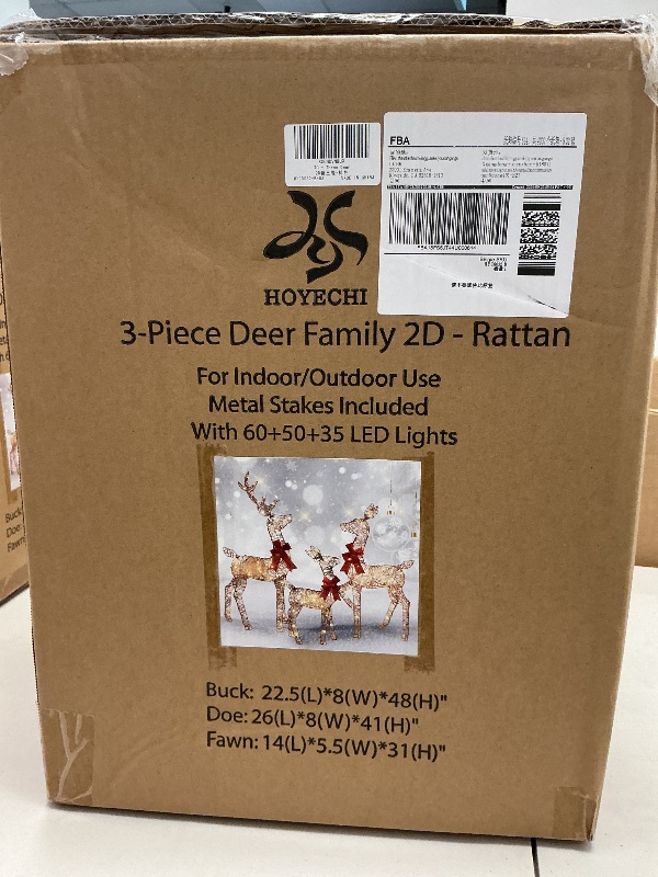 Photo 1 of HOYECHI 3-Piece 2D Lighted Christmas Rattan Deer Family Set Large Outdoor Yard Reindeer Holiday Decoration with 145 LED Lights, Stakes, Zip Ties - Brown