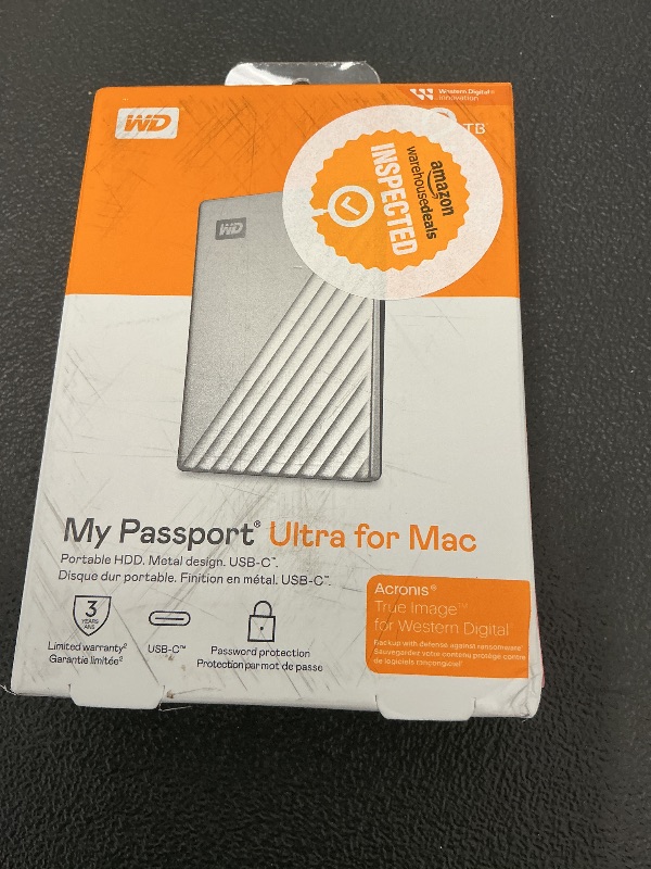 Photo 1 of Western Digital 2TB My Passport Ultra for Mac Silver Portable External Hard Drive HDD, USB-C and USB 3.1 Compatible - WDBPMV0040BSL-WESN