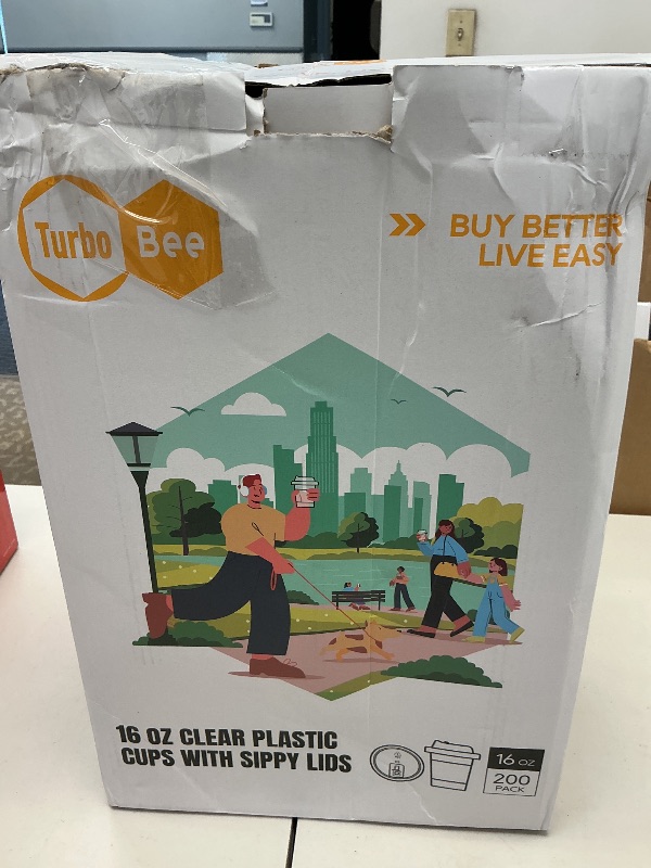 Photo 1 of Turbo Bee 16 OZ 200 Sets Clear Plastic Cups with Strawless Sip Lids, To Go Crystal Clear Disposable Plastic Cups with Lids for Iced Coffee, Smoothies, Soda, Lemonade, Cold Beverage