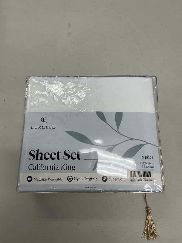 Photo 1 of LuxClub 6 PC California King Size Sheet Set Bed Sheets Deep Pockets 18" Eco Friendly Wrinkle Free Cooling Sheets Machine Washable Hotel Bedding Silky Soft - White California King