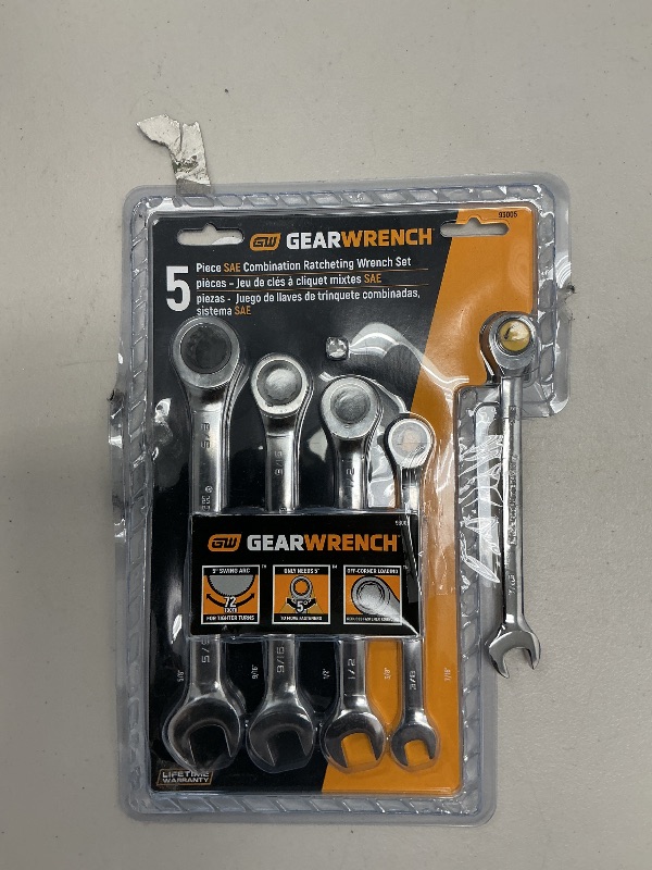 Photo 1 of GEARWRENCH 5 Pc. 12 Pt. Ratcheting Combination Wrench Set, SAE - 93005