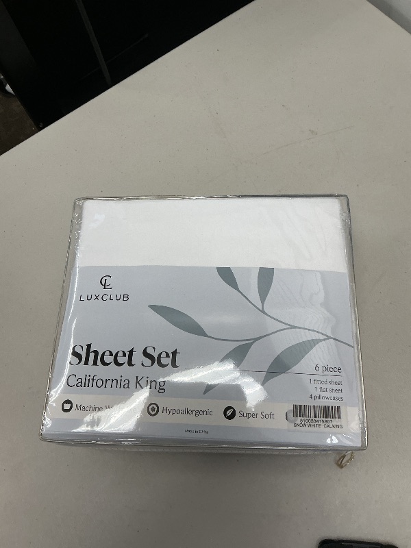 Photo 1 of LuxClub 6 PC California King Size Sheet Set Bed Sheets Deep Pockets 18" Eco Friendly Wrinkle Free Cooling Sheets Machine Washable Hotel Bedding Silky Soft - White California King
